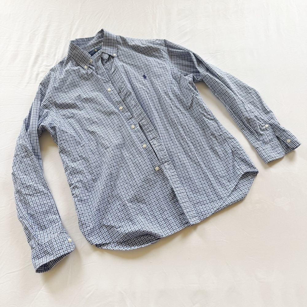 Ralph Lauren Men's Button Up Shirt Sz L Blue Plaid Cotton